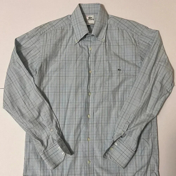 Lacoste Mens Long Sleeve Cotton Button Down Check Shirt 40 - Light Blue - Picture 1 of 5